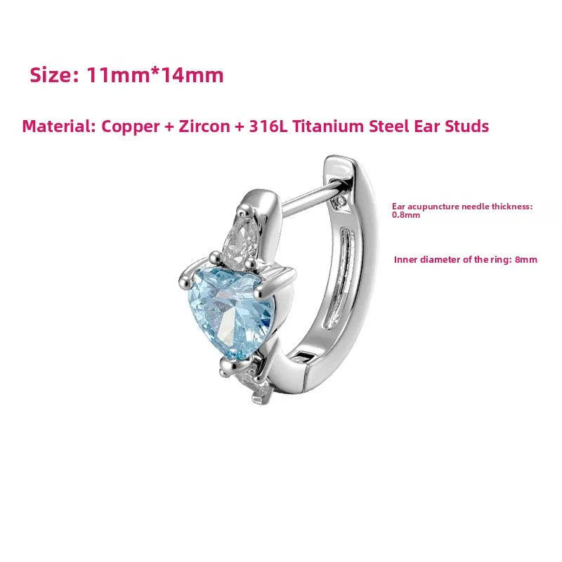 Unisex Heart Shape Ear Cartilage Rings & Studs with Claw Setting in 316L Stainless Steel featuring Zircon and Straight Barbell Piercing
