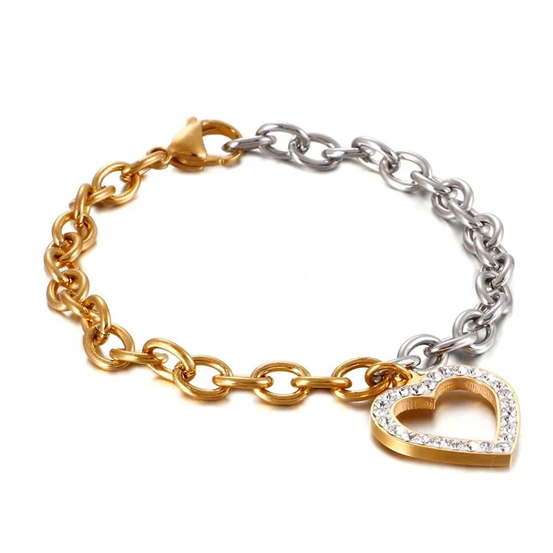 Fashion Heart Titanium Steel 18K Gold Plated Bracelets In Bulk