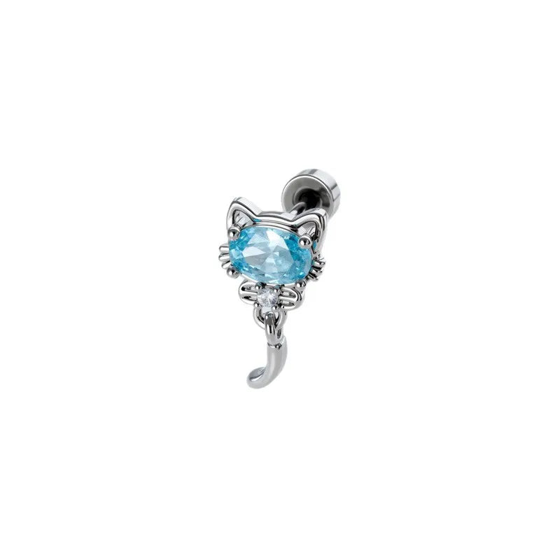 Sweet Unisex Cat Ear Cartilage Rings & Studs in White Titanium Alloy with Zircon Inlay