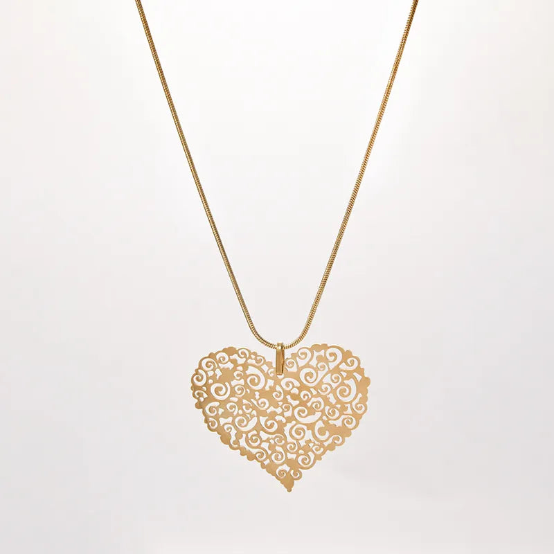 Wholesale Jewelry Hip-Hop Exaggerated Punk Irregular Heart Shape 304 Stainless Steel 14K Gold Plated Plating Hollow Out Pendant Necklace