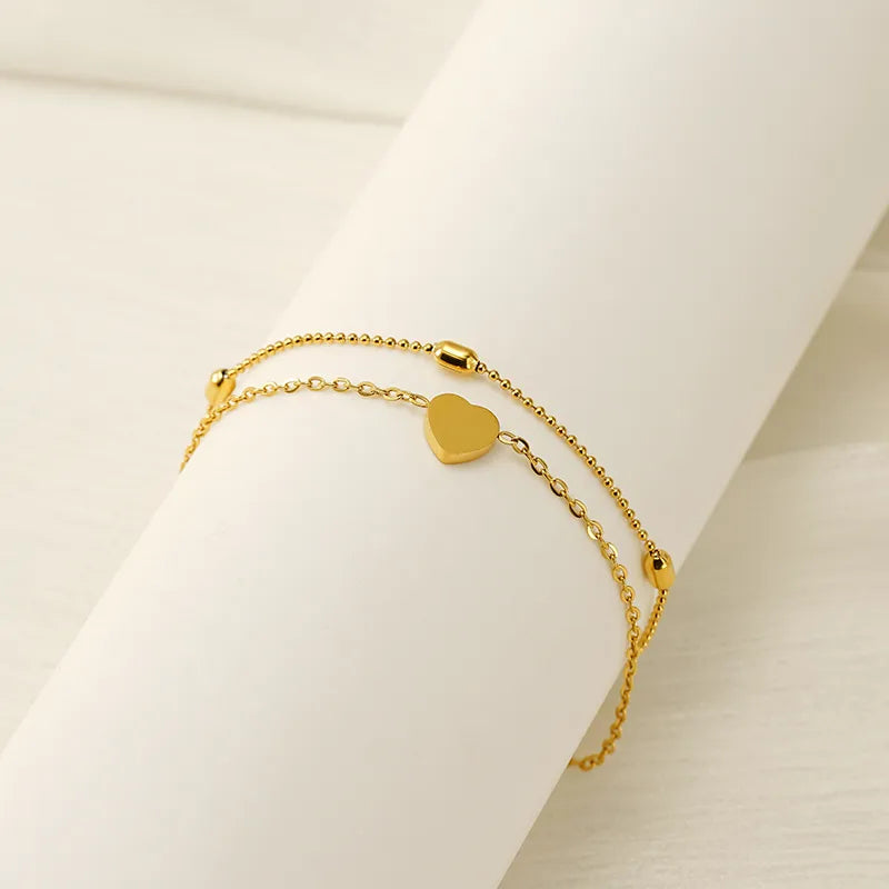 Elegant Heart Shape 304 Stainless Steel 18K Gold Plated Bracelets In Bulk