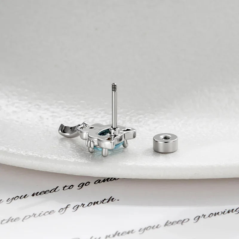 Sweet Unisex Cat Ear Cartilage Rings & Studs in White Titanium Alloy with Zircon Inlay