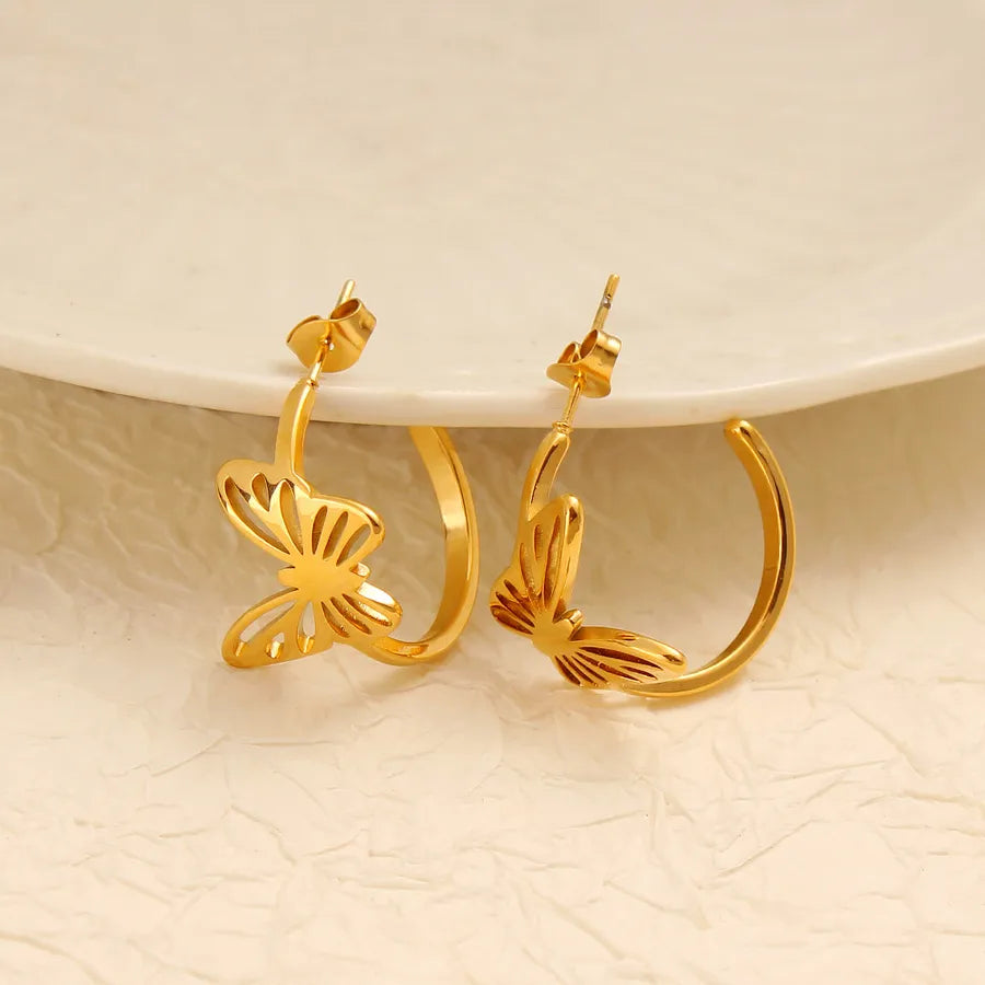 Butterfly Stud Earrings For Women, Sweet Style Featuring 18K Real Gold Plated and 304 Stainless Steel Titanium Steel