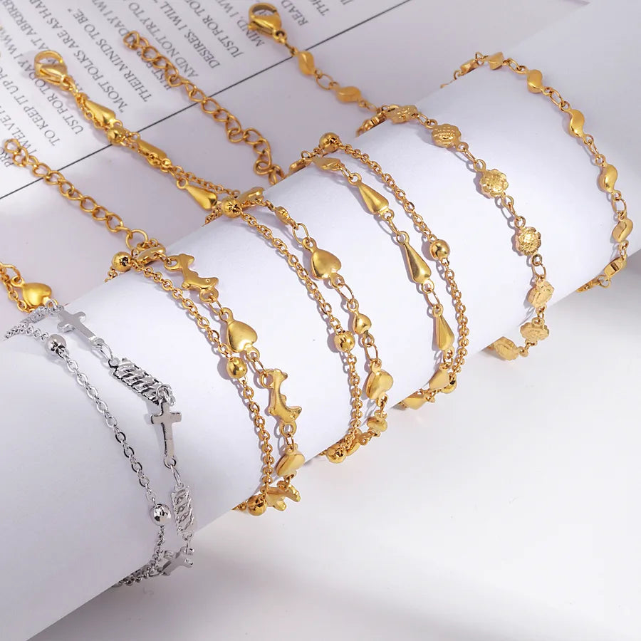 Sweet Heart Shape 201 Stainless Steel 18K Gold Plated Bracelets In Bulk