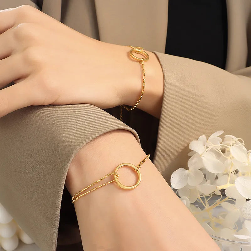 Simple Style Circle 304 Stainless Steel 18K Gold Plated Bracelets In Bulk