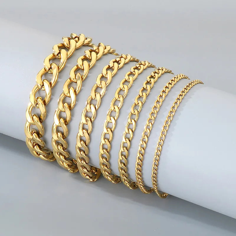 Trendy Personalized Hip Hop Stainless Steel NK Chain Bracelet  Style Geometry Pattern Vacuum Plated 18K Gold