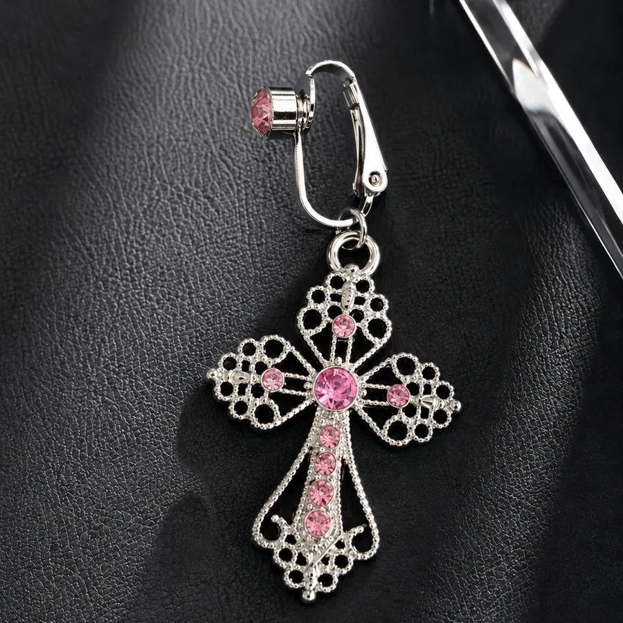 Electroplated White K Plated Alloy Cross Belly Ring with Rhinestones