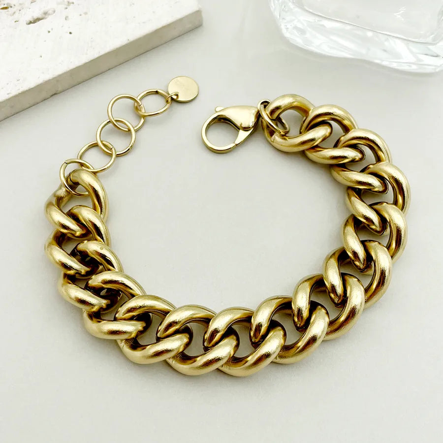 Lady Solid Color 304 Stainless Steel 14K Gold Plated Bracelets In Bulk