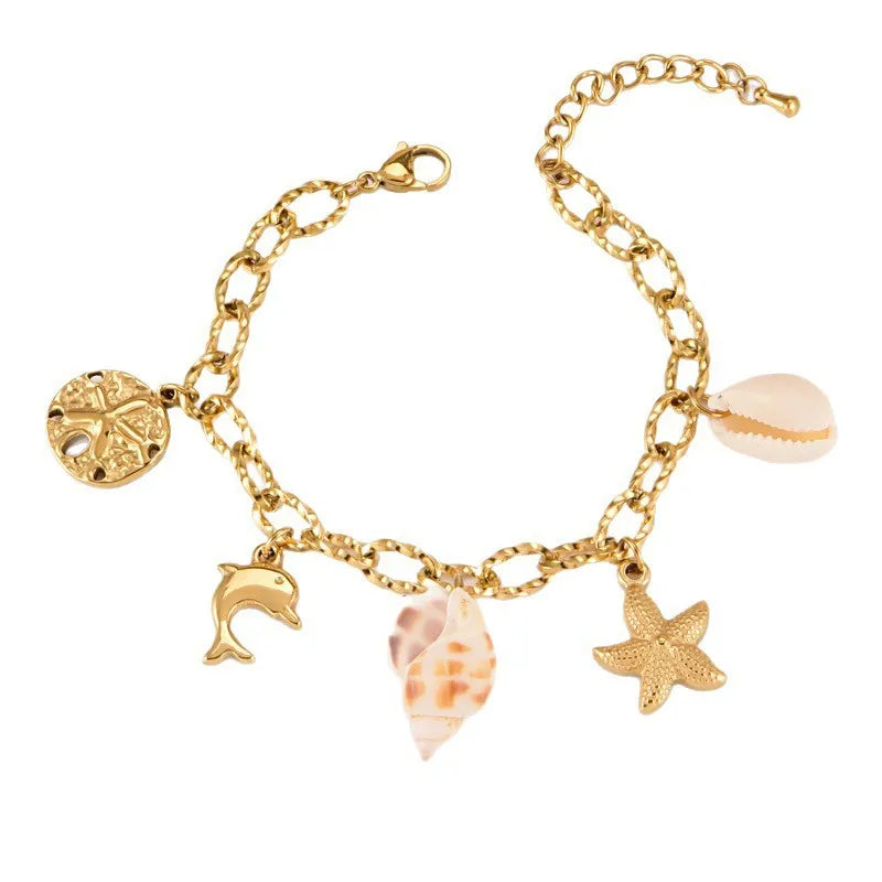 Conch Electroplated Gold Plated Bracelet for Women in Marine Style