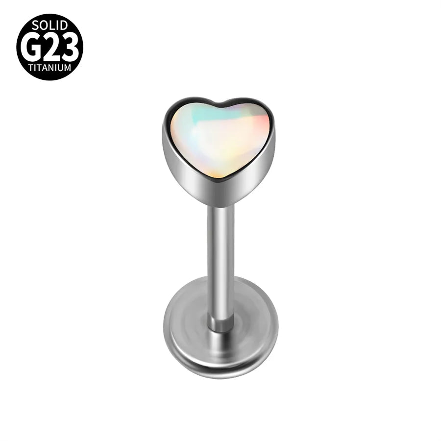 1 Piece Lip Rings Casual Cute Hip-Hop Heart Shape G23 Titanium Polishing Inlay Opal Lip Rings Ear Cartilage Rings & Studs Nose Rings & Studs