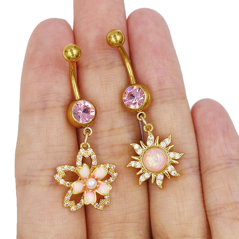 1 Piece Belly Rings Elegant Sexy Classic Style Sun Heart Shape Butterfly 316L Stainless Steel  Alloy Inlay Resin Rhinestones Glass Gold Plated