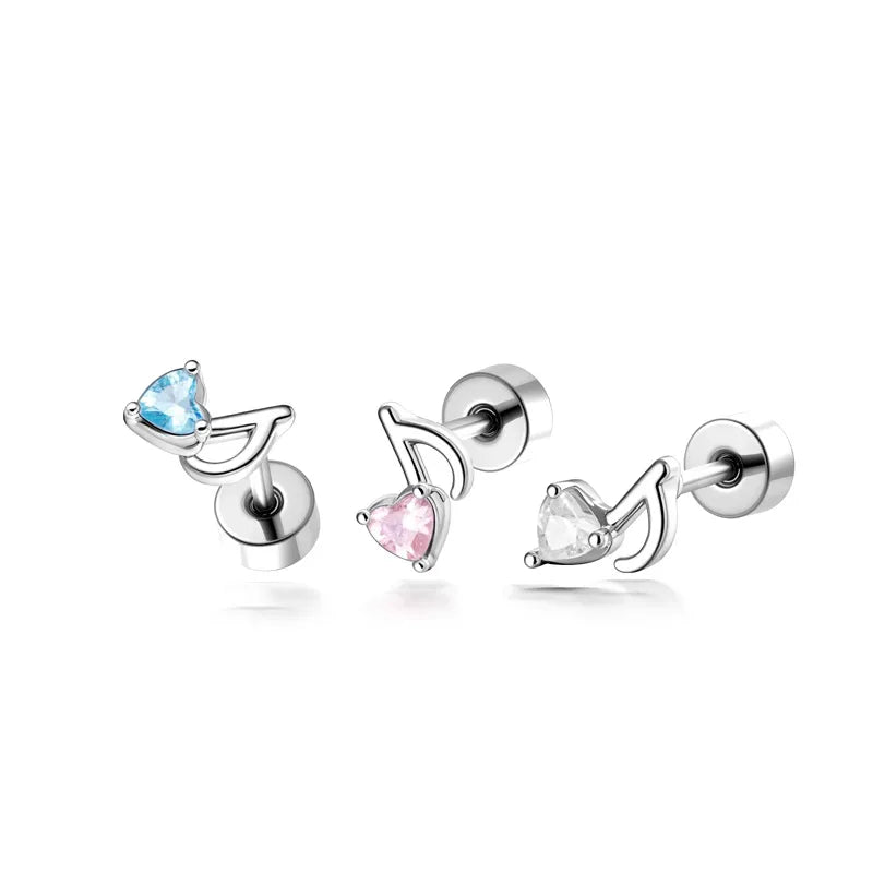 Unisex Heart Shape Copper Ear Cartilage Rings & Studs with Claw Setting and White Zircon Inlay