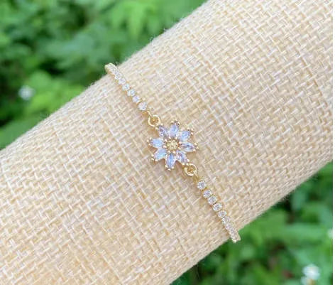 elegant cute shiny flower copper plating inlay zircon 18k gold plated bracelets