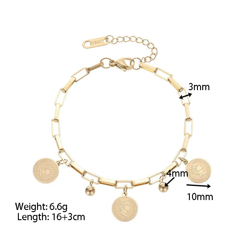 Retro Portrait 304 Stainless Steel Gold Plated Bracelets In Bulk