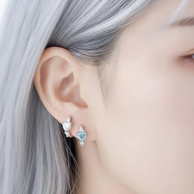 Unisex Heart Shape Ear Cartilage Rings & Studs with Claw Setting in 316L Stainless Steel featuring Zircon and Straight Barbell Piercing