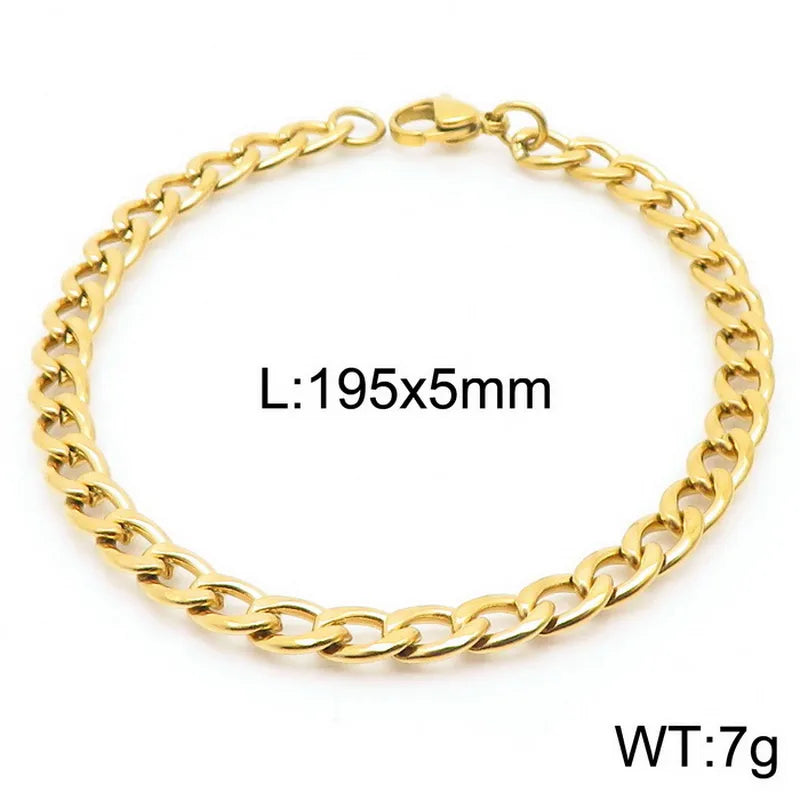 Trendy Personalized Hip Hop Stainless Steel NK Chain Bracelet  Style Geometry Pattern Vacuum Plated 18K Gold