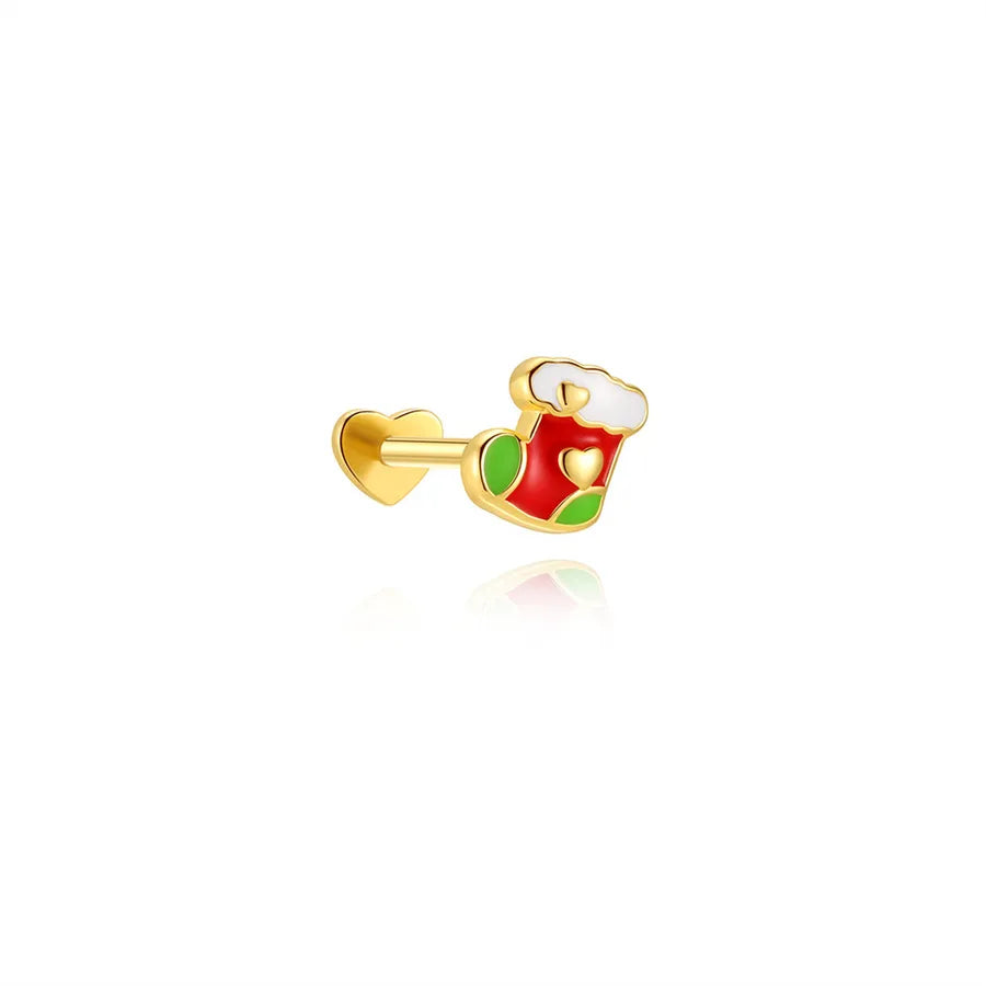 Unisex Christmas Tree Ear Cartilage Rings & Studs Featuring Enamel and Zircon in 925 Sterling Silver