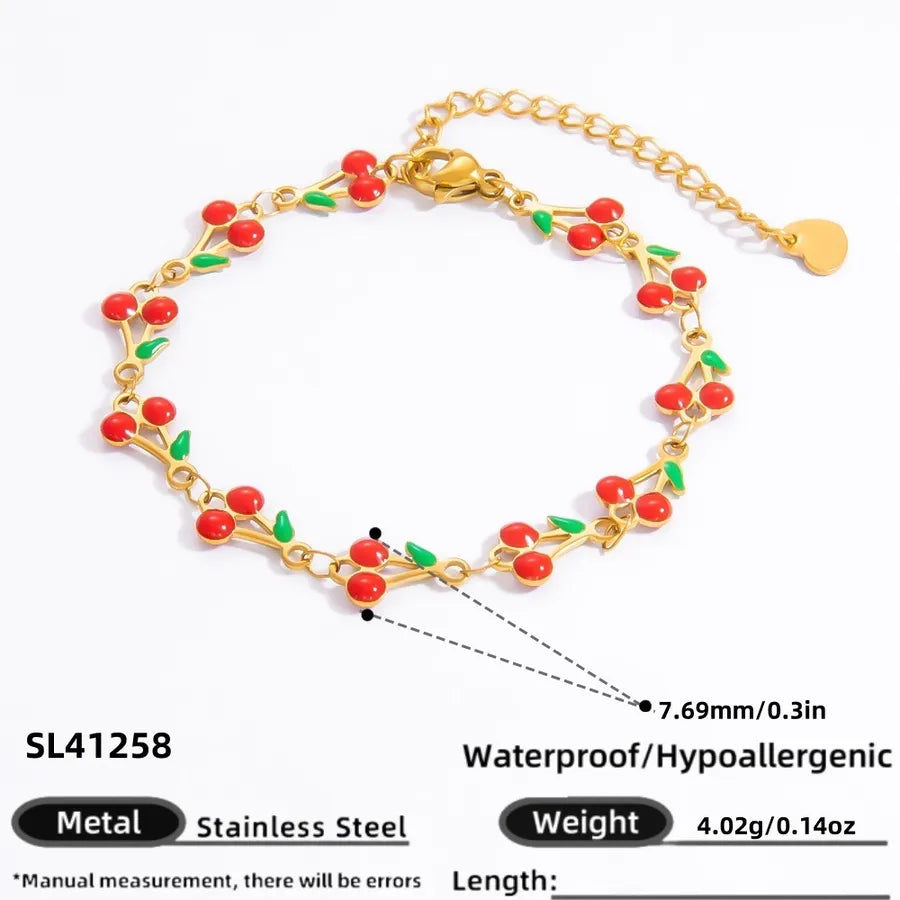 Sweet Cherry 304 Stainless Steel 18K Gold Plated  Bracelets In Bulk