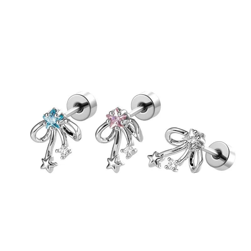 Sweet Style Unisex Copper Bow Tie Ear Cartilage Ring with Zircon Inlay, 1 Piece