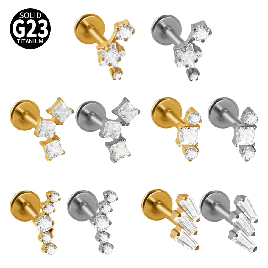 1 Piece Lip Rings Elegant Tropical Arc G23 Titanium Polishing Plating Inlay Zircon 18K Gold Plated Lip Rings Ear Cartilage Rings & Studs