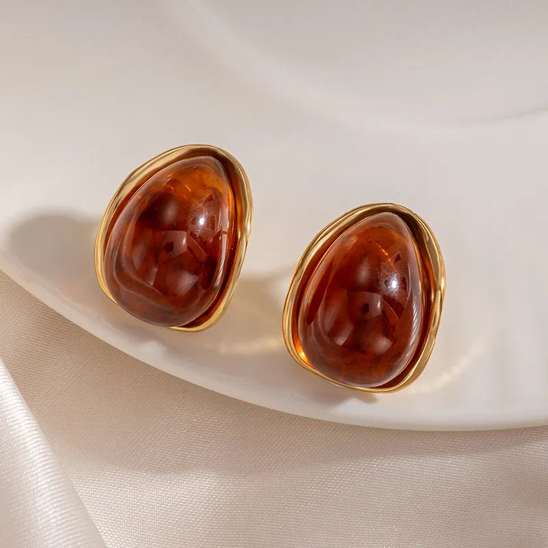 Natural Pink Water Droplets Stud Earrings for Women, Featuring Titanium Steel Posts with an Exaggerated Design