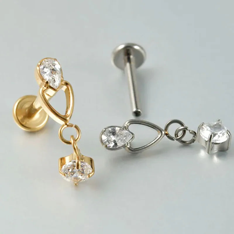 1 Piece Ear Cartilage Rings & Studs Japanese Style Classic Style Artistic Irregular Rhombus Pure Titanium Titanium Alloy Plating Zircon 14K Gold Plated White Gold Plated