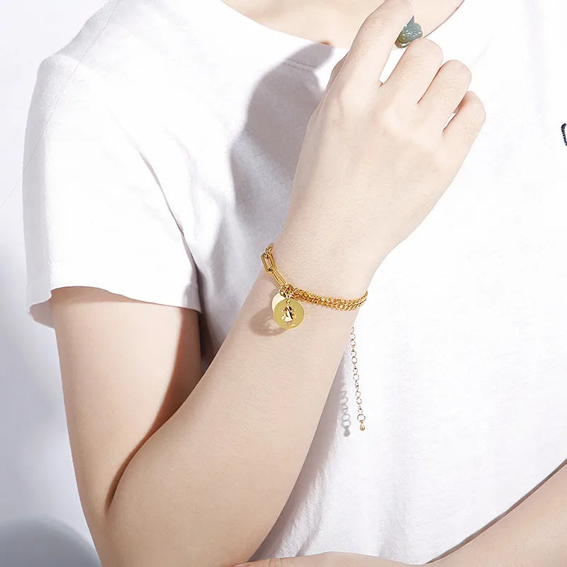 Fashion Cartoon Character Titanium Steel 18K Gold Plated Bracelets In Bulk