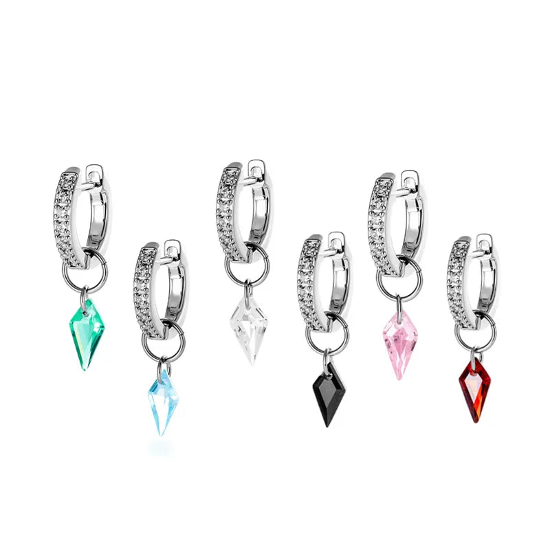 Unisex Rhombus Copper Ear Cartilage Rings & Studs with Zircon Inlay in Red Featuring Straight Barbell