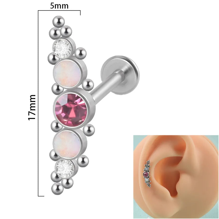 1 Piece Ear Cartilage Rings & Studs Simple Style Round 304 Stainless Steel Copper Zircon Inlay Resin Zircon