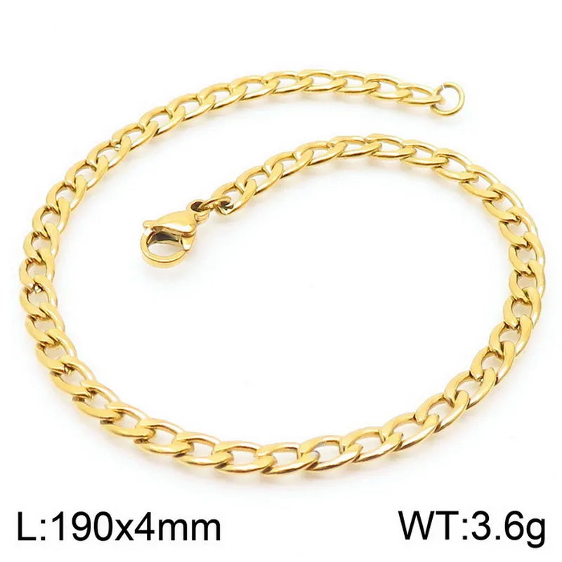 Trendy Personalized Hip Hop Stainless Steel NK Chain Bracelet  Style Geometry Pattern Vacuum Plated 18K Gold