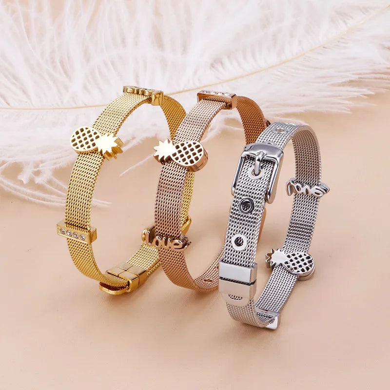 Fashion Flower Titanium Steel 18K Gold Plated Bracelets In Bulk