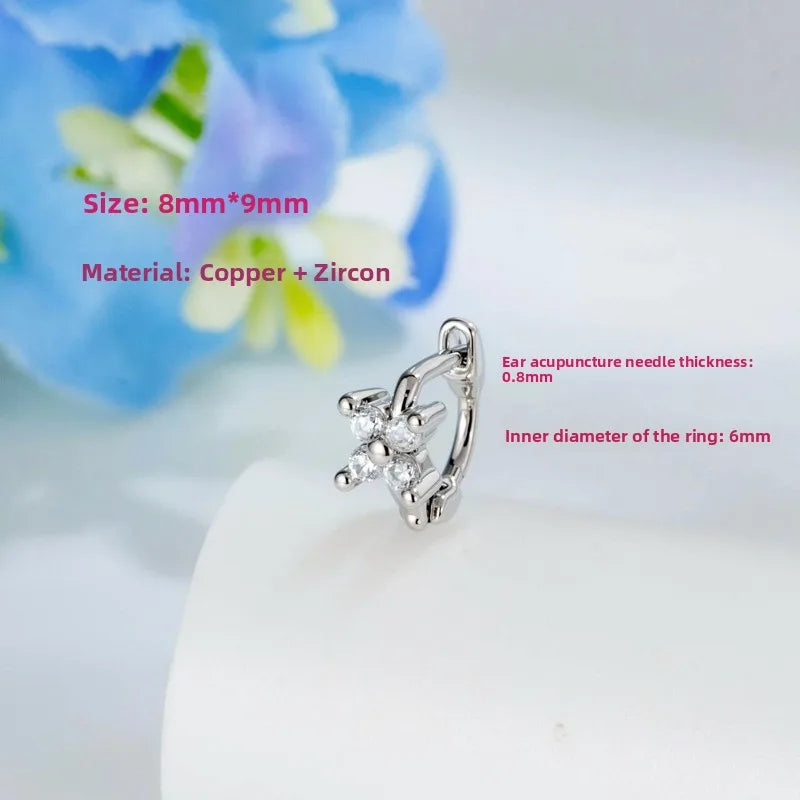 Unisex Copper Flowers Ear Cartilage Rings & Studs with Zircon Inlay, Stylish and Elegant Piercing Jewelry