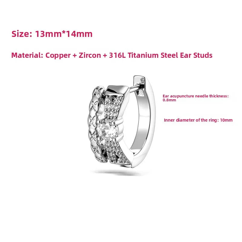 Stripe Braid Ear Cartilage Rings & Studs in 316L Stainless Steel with Zircon Inlay, Unisex