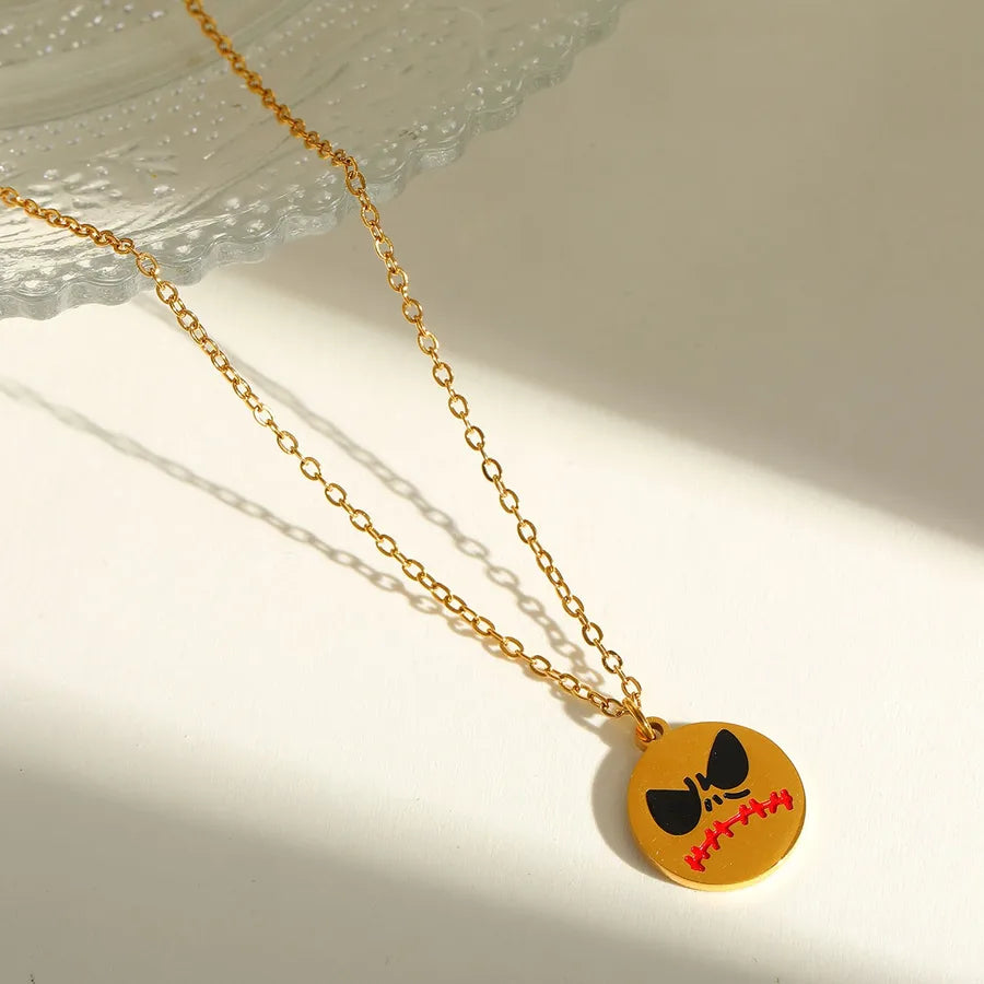 Wholesale Jewelry Hip-Hop Funny Halloween Pattern Pumpkin Skull 304 Stainless Steel 18K Gold Plated Long-Lasting Plated Enamel Plating cable chain Necklace