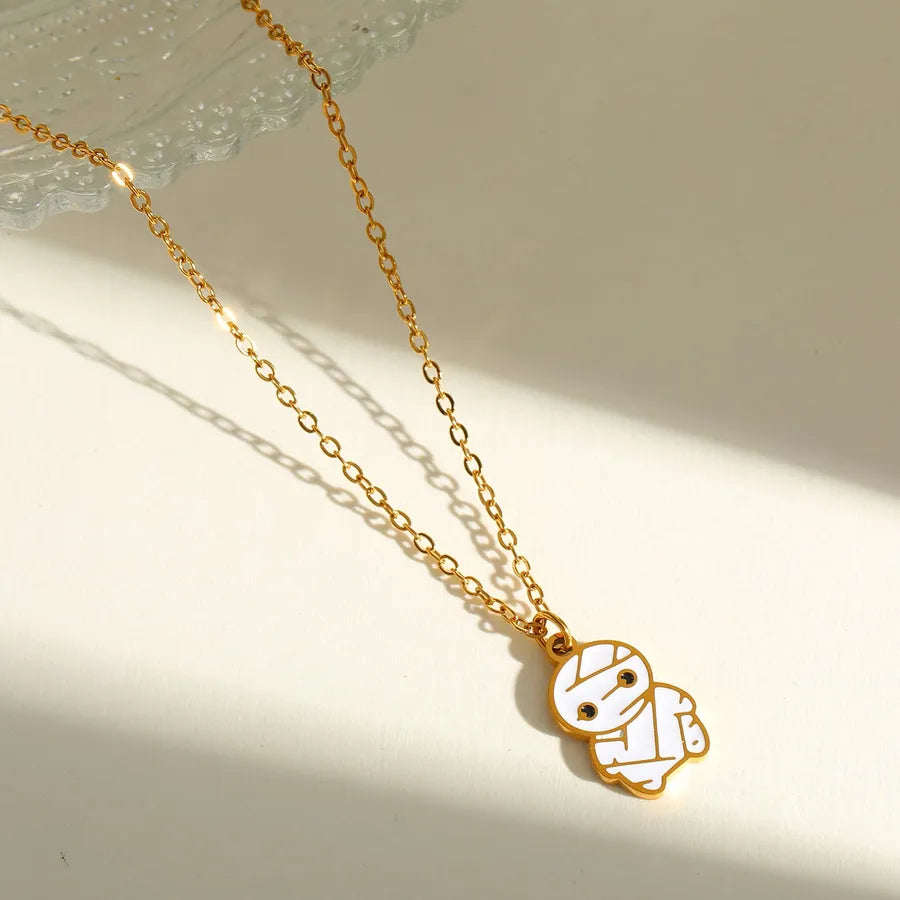 Wholesale Jewelry Hip-Hop Funny Halloween Pattern Pumpkin Skull 304 Stainless Steel 18K Gold Plated Long-Lasting Plated Enamel Plating cable chain Necklace