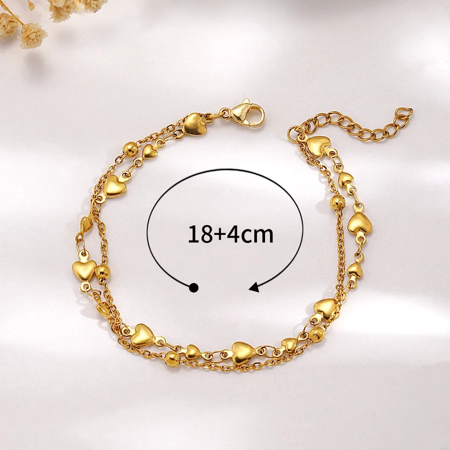 Sweet Heart Shape 201 Stainless Steel 18K Gold Plated Bracelets In Bulk
