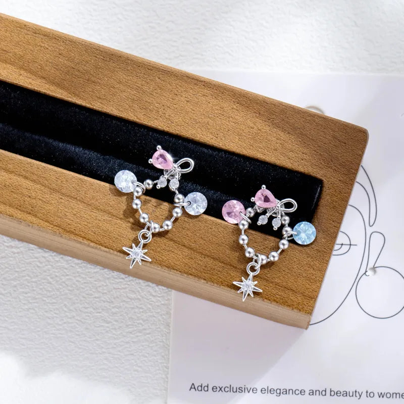 Star Copper Ear Cartilage Rings & Studs with Zircon Inlay, Electroplated Finish in Sweet Style for Unisex