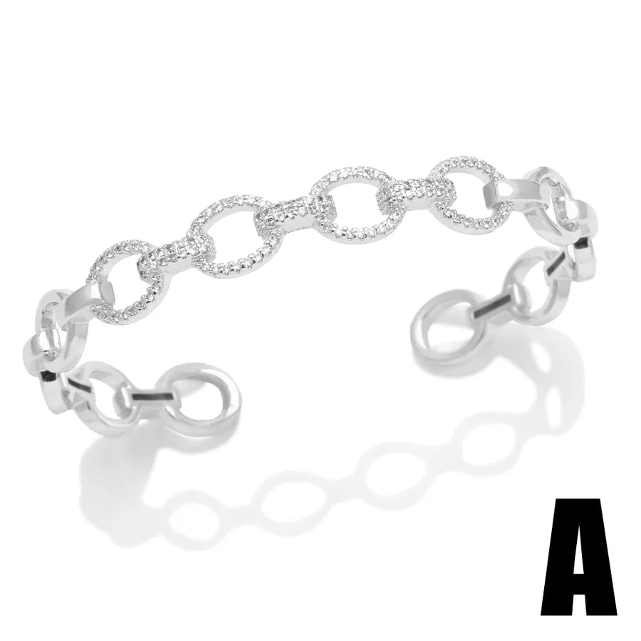 retro simple style rectangle copper plating inlay zircon 18k gold plated bracelets