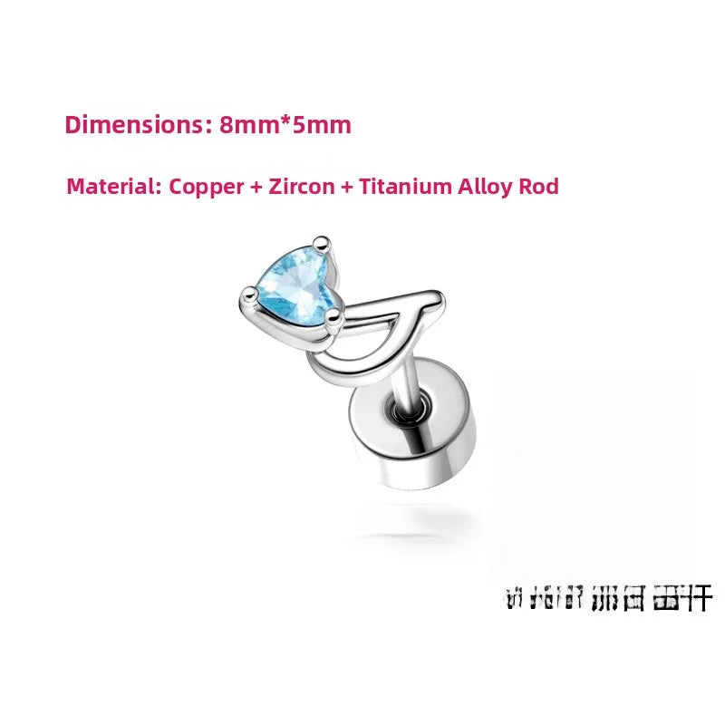 Unisex Heart Shape Copper Ear Cartilage Rings & Studs with Claw Setting and White Zircon Inlay