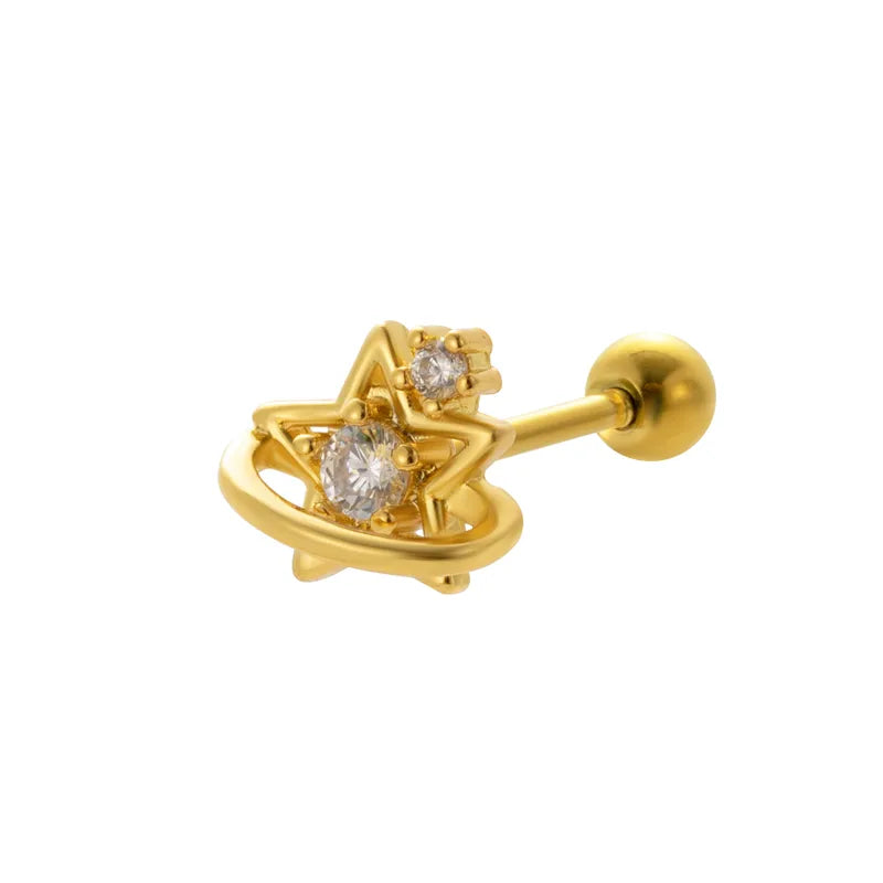 1 Piece Ear Cartilage Rings & Studs Vintage Style French Style Simple Style Leaves Water Droplets Heart Shape 316L Stainless Steel  Copper Plating Inlay Pearl Zircon