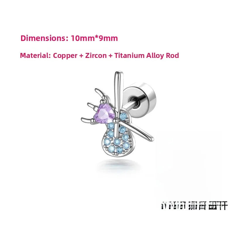 Unisex Copper Ear Cartilage Rings & Studs Featuring Heart Shape and Zircon Inlay, Available in Purple
