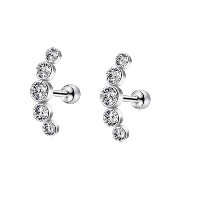 simple style geometric stainless steel inlay zircon ear studs 1 piece