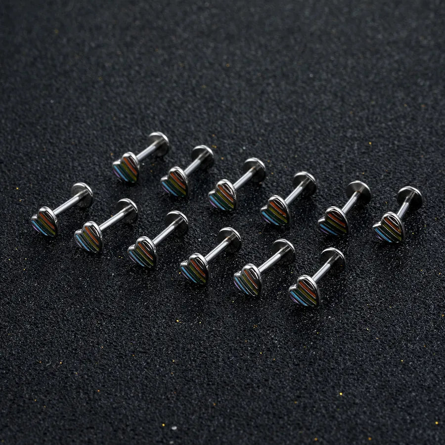 Heart Shape Copper Ear Cartilage Rings & Studs with Enamel Craft, Electroplated Finish, Unisex, Available in Silver