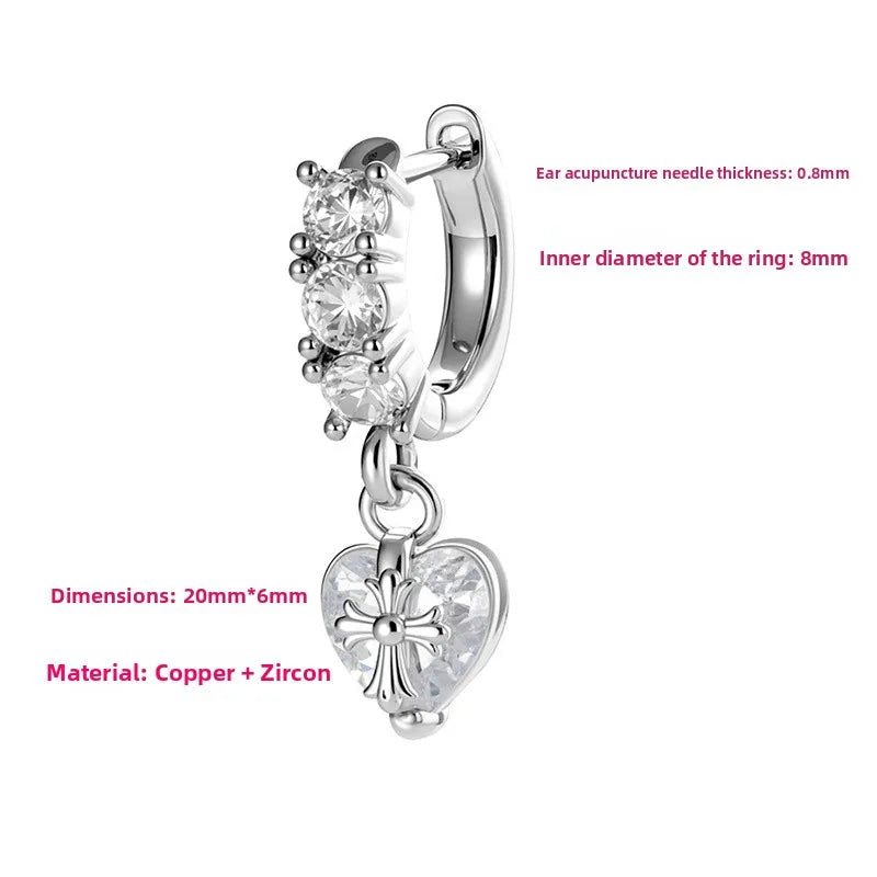 Heart Shape Copper Ear Cartilage Rings & Studs with Claw Setting and Zircon Inlay, Gothic Style, Unisex