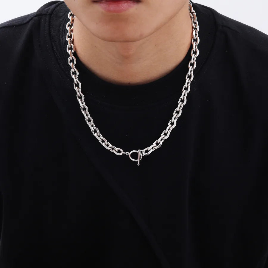 Unisex Stainless Steel Thick Necklace OT Buckle Neutral Style Women's Fashion Jewelry Accessory NC-1939 Hip Hop Themed