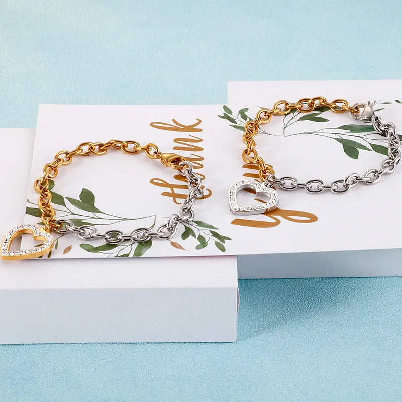 Fashion Heart Titanium Steel 18K Gold Plated Bracelets In Bulk