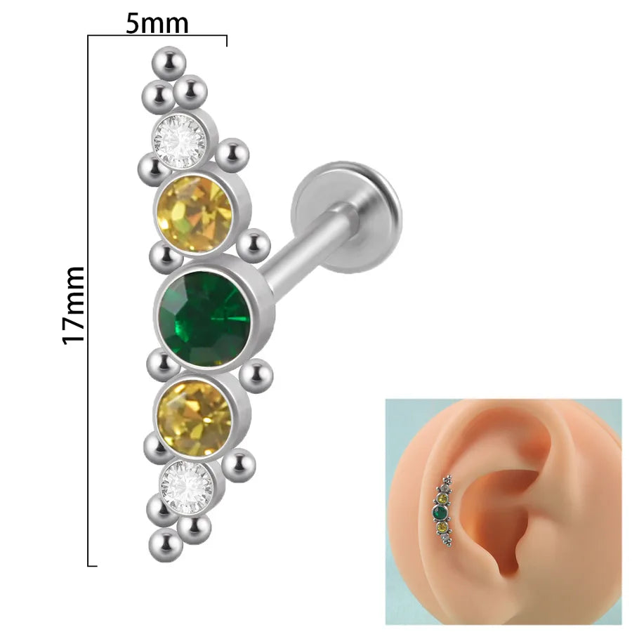1 Piece Ear Cartilage Rings & Studs Simple Style Round 304 Stainless Steel Copper Zircon Inlay Resin Zircon