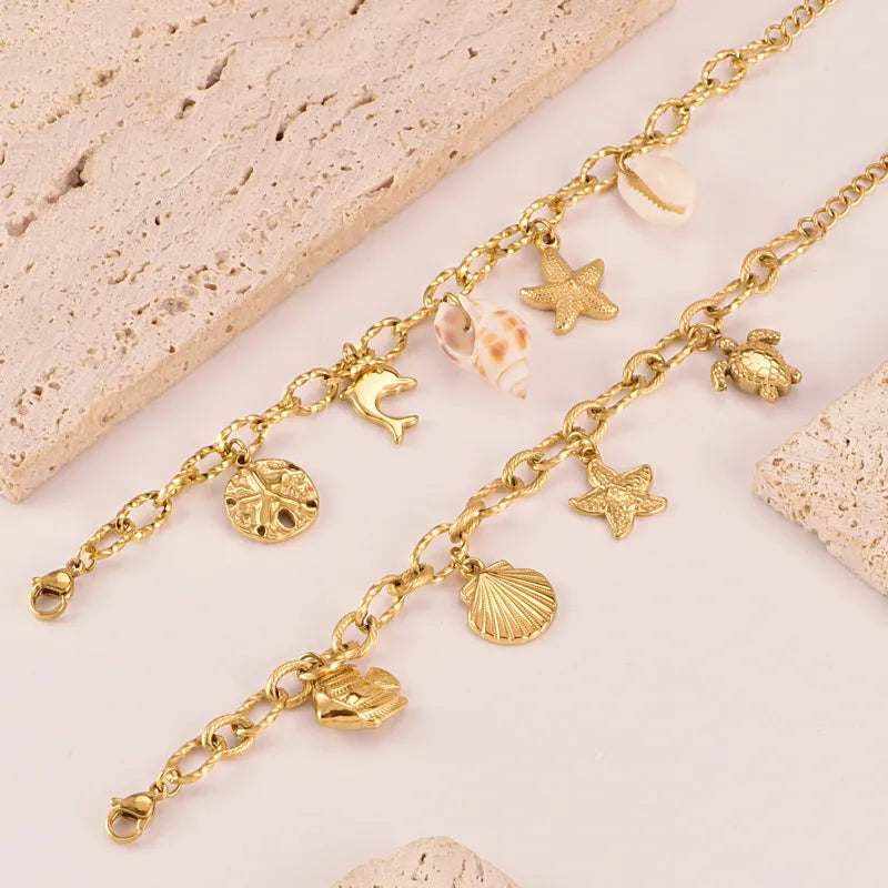 Conch Electroplated Gold Plated Bracelet for Women in Marine Style