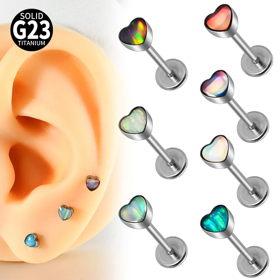 1 Piece Lip Rings Casual Cute Hip-Hop Heart Shape G23 Titanium Polishing Inlay Opal Lip Rings Ear Cartilage Rings & Studs Nose Rings & Studs