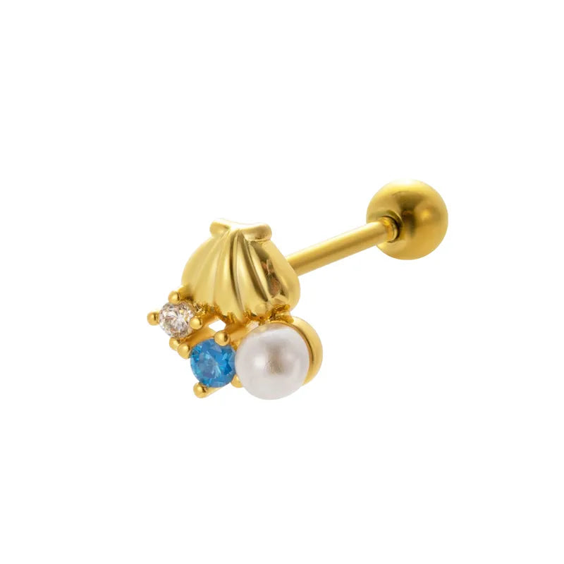 1 Piece Ear Cartilage Rings & Studs Vintage Style French Style Simple Style Leaves Water Droplets Heart Shape 316L Stainless Steel  Copper Plating Inlay Pearl Zircon